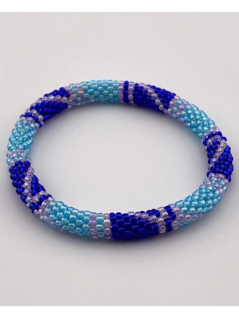 Blue Seed Bead Crochet Bracelet